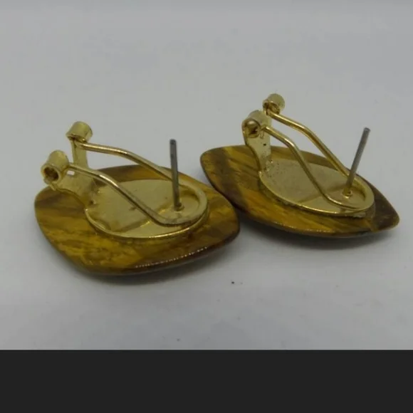 Vintage Moonglow Faux Tiger Eye Pierced Earrings - Picture 5 of 5